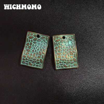 5 teile/beutel 32 MM Retro Patina Überzogene Zink-legierung Grün Rechteck Charms Anhänger Für DIY