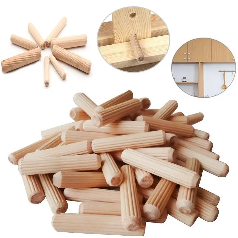 50 stücke M6 * 30/40mm M8 * 30/40mm Holz Dübel Schrank Schublade Runde geriffelte Holz Handwerk Pins Stangen Set Möbel Fitting holz dübel pin Image