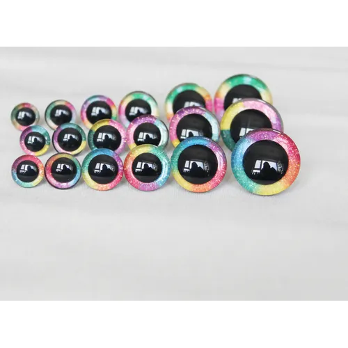10 Paare 9mm bis 35mm 3d Regenbogen Glitter Spielzeug Augen mit Waschmaschine für DIY Plüsch Puppe