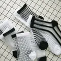 Sexy Spitze Mesh Transparent Frauen Socken Sommer Mode Kristall Seide Flut Socken Dame Schwarz Weiß