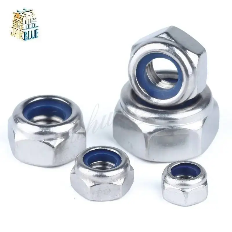 2/5/20/50 Stück DIN985 M2 M2,5 M3 M4 M5 M6 M8 304 Edelstahl Nylon selbstsichernde Sechskantmuttern Kontermutter Slip Lock Mutter Image