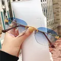Rahmenlose Gold Metall Damen Sonnenbrille Randlose Gradient Objektiv Blau Mode Sonnenbrille Für