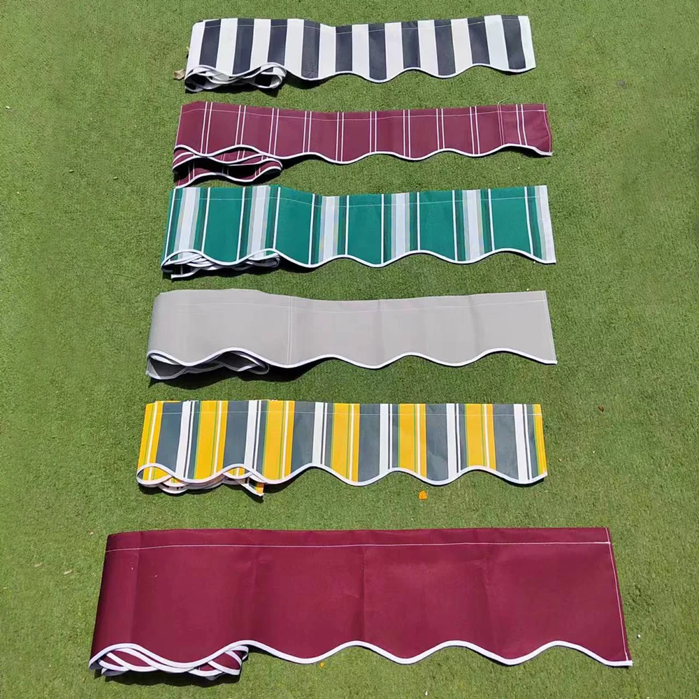 Einziehbare Terrassenmarkise, Ersatzstoff, Fenster, gewellt, Volant, langlebig, Sonnenschutz, Baldachin, Stoff, wasserdicht, grau-beige Streifen Image