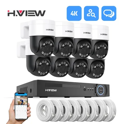 H.view 8Ch 4K 5MP 8MP CCTV-Überwachungskamerasystem Ptz Home Video Surveillance Kit Outdoor IP-Kamera Humanoidenerkennung