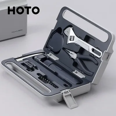 HOTO 3,6 V Schraubendreher Cordless Werkzeug Set Reparatur Tool Kit Mechanische Werkzeuge Box für Home DIY Schraubendreher Hammer Maßband