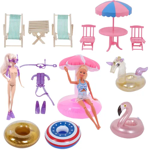 Puppe Zubehör Urlaub Stil Strand Stuhl Schwimmen Kreis Tauchen Anzug für Barbies 1/6 BJD Puppe Spaß