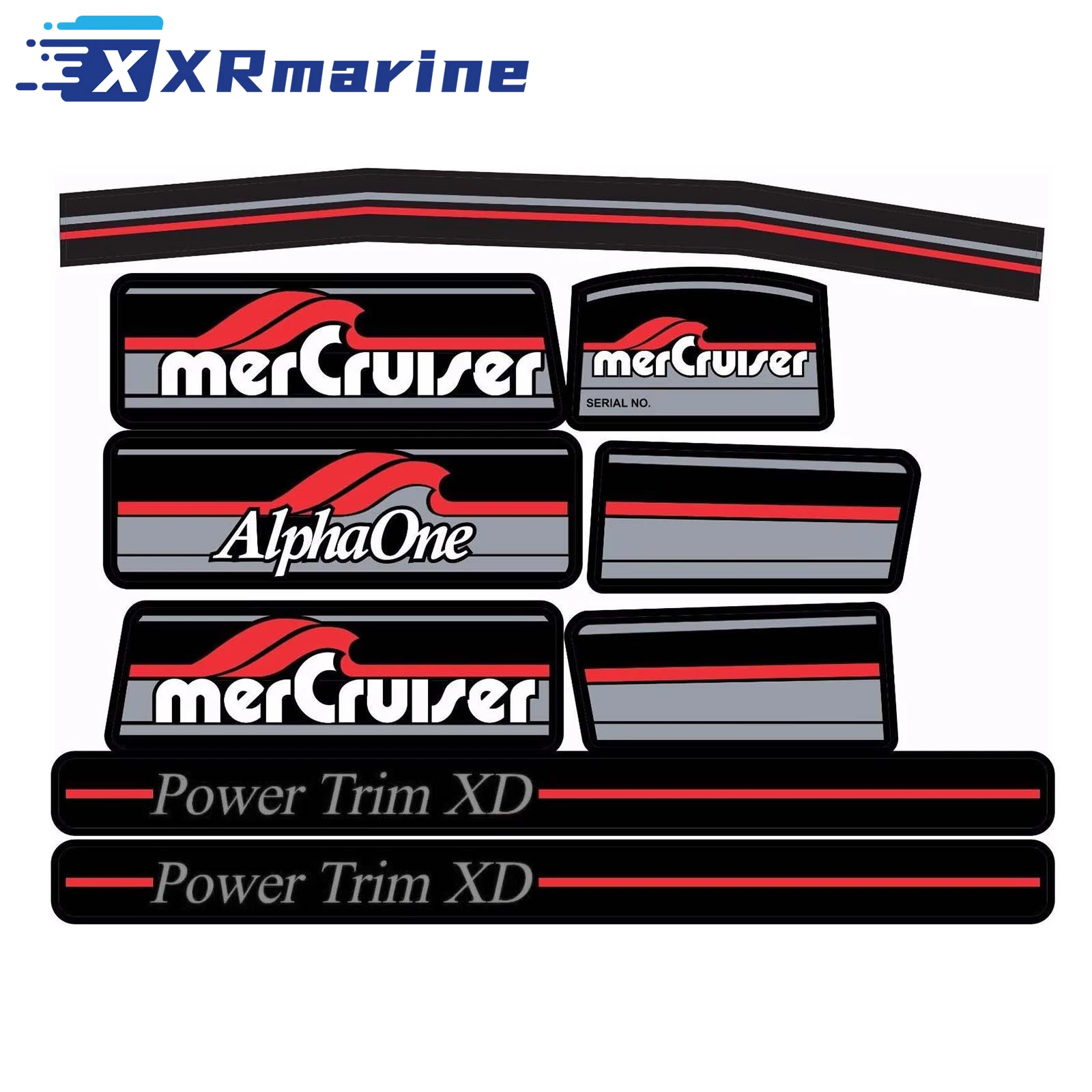 W/Red Rams Aufkleber-Set Aufkleber 3906 für Mercruiser The Most Complete Red Alpha One Gen One 37-13682A90 13682A90 Image