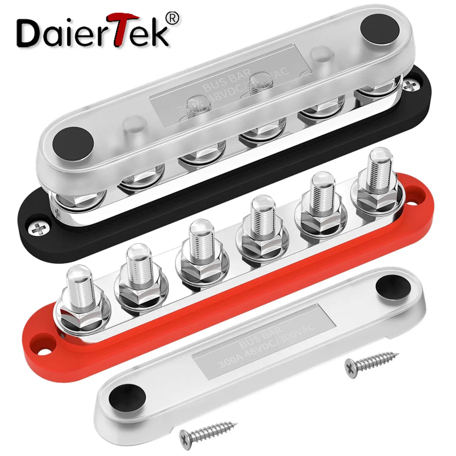 DaierTek 300 A negative Sammelschiene, 12 V Verteilerblock, 6 x 3/8 Zoll M10-Klemmenbolzen, 48 V DC, positiver Erdungsschiene für die Automobilindustrie Image