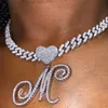 Neue A-Z Kursive Brief Herz Anhänger Iced Out Kubanischen Halskette Für Frauen Initial Zirkon Link Kette Halskette Halsband Hip hop schmuck