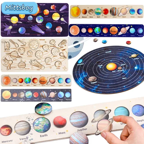 100Pcs Montessori Holz Spielzeug Puzzle Dekompression Spielzeug Raum Universum Galaxy Rakete Puzzle