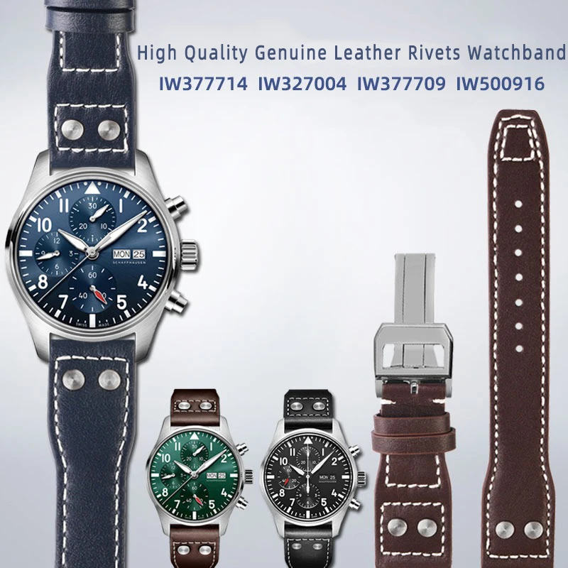 21 22mmHigh Qualität Aus Echtem Leder Nieten Armband Fit Für IWC Big Pilot Spitfire TOP GUN Braun Schwarz Blau Rindsleder uhr Strap Image