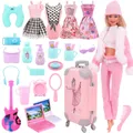 Rosa 43 Stück Barbies Puppe Kleidung Schuhe Zubehör Reise Koffer Spielzeug Fit 18 Zoll Barbies