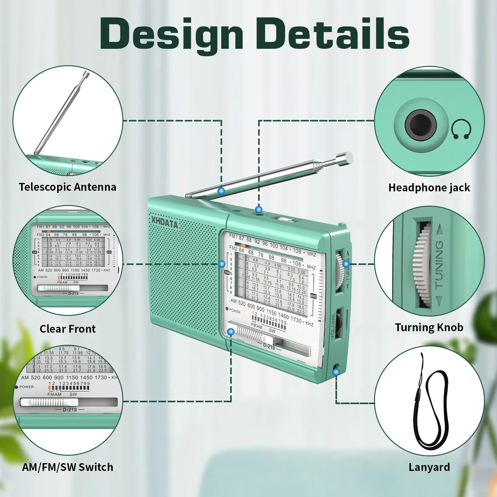 XHDATA D219 FM1-2/AM/SW1-9 11-Band-Weltradioempfänger Feinabstimmung Schritt Hohe Empfindlichkeit Taschenformat Walkman Digitalradio Image