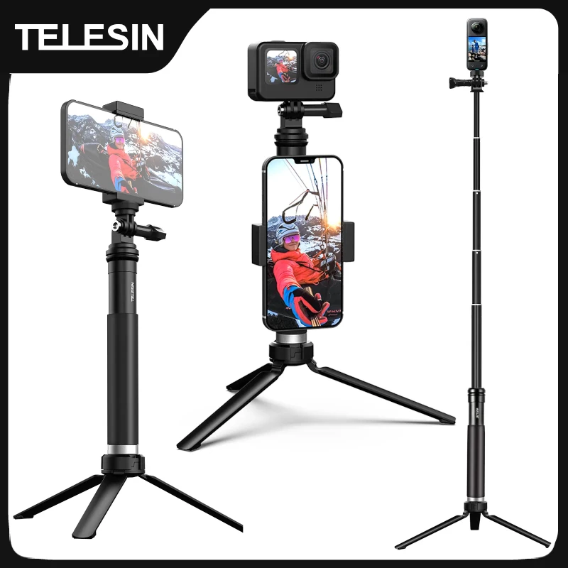 TELESIN Für GoPro Selfie Stick 360° ° Rotation faltbarer Stativ-Telefonhalter aus Aluminiumlegierung Einbeinstativ für DJI Insta360 Smartphone Image