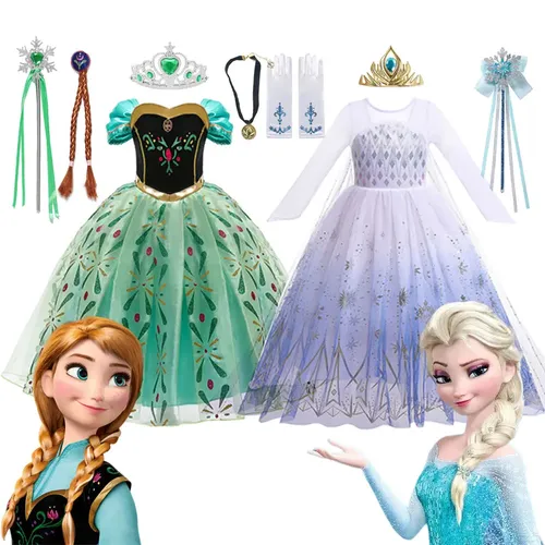 Disney Elsa Anna Prinzessin Kleid für Mädchen Weiß Pailletten Mesh Ballkleid Karneval Kleidung