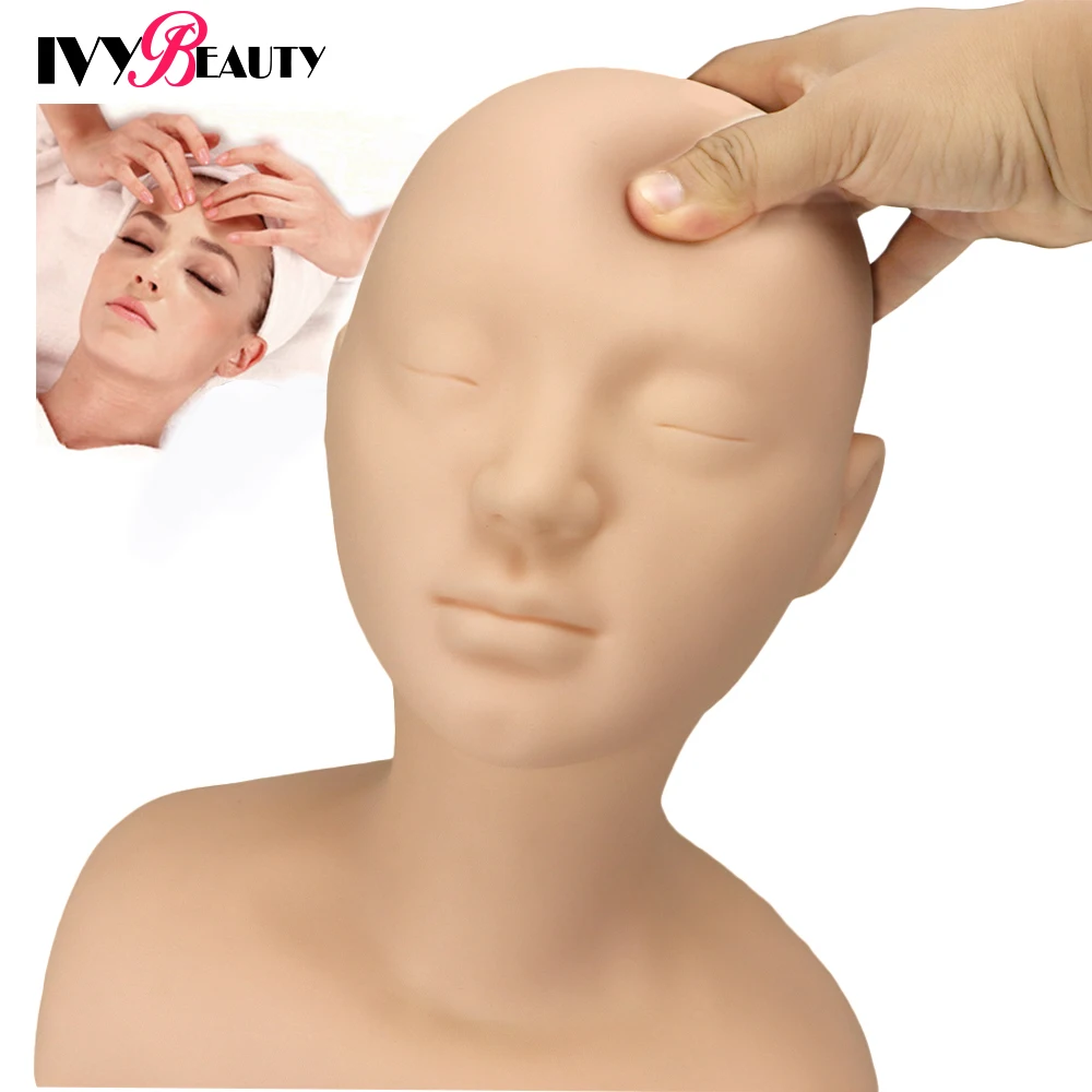 Weiche Silikon Massage Training Mannequin Kopf Mit Schulter Professionelle Kosmetik Make-Up Praxis Puppe Kopf Für Friseure Image