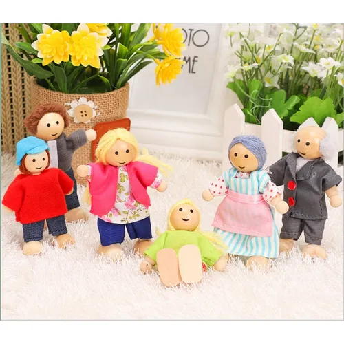 Glückliche Puppe Familie Miniatur Menschen Set Spielzeug Holz verbunden Puppen Kinder Muppet so tun
