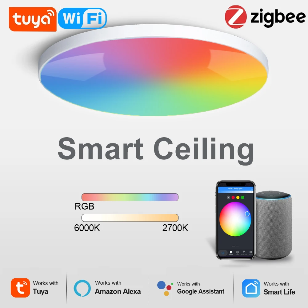 40W 24W Tuya Zigbee Smart Deckenleuchte Wifi RGBCW LED Deckenlampe Wohnzimmer Heimdekoration Smart Lampe für Alexa, Google Home