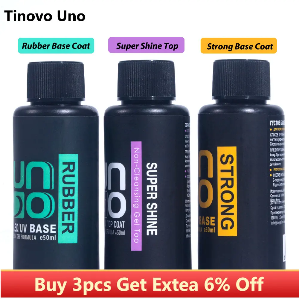 Tinovo Uno 50 ml starker Gummi-Basislack, Decklack, Maniküre, UV-Gel-Nagellack, super glänzender Topcoat, kein Abwischen, klarer, dicker Gel-Lack Image