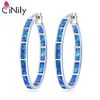 Cineily Blue Green Feuer Opal Stein Creolen für Frauen Silber/Roségold Farbe großen runden Kreis Hip Hop Punk Party Schmuck