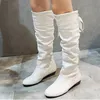 Schuhe Für Frauen 2022 Frühling Kniehohe Stiefel Rot Schwarz Weiß Hohe Stiefel Frau Plissee Niedrigen Ferse Casual Leder Weibliche Lange Schuhe