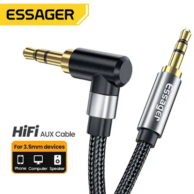 Essager Audiokabel-Buchse, 3,5 mm Stecker auf Stecker, Lautsprecherkabel, 90 Grad rechtwinkliges AUX-Kabel für Xiaomi Kopfhörer-Verlängerungskabel Image