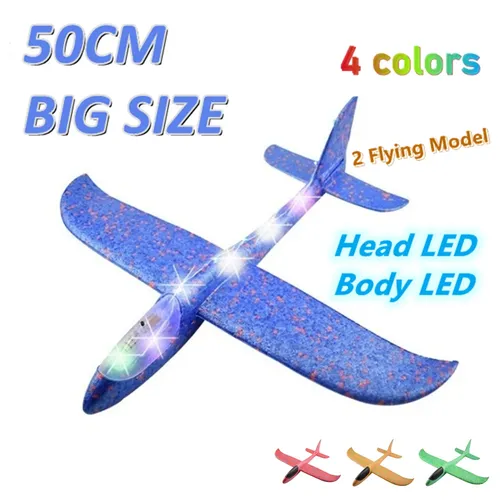 50CM Große Schaum Flugzeug Fliegen Segelflugzeug Spielzeug Mit LED Licht Hand Werfen Flugzeug
