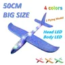 50CM Große Schaum Flugzeug Fliegen Segelflugzeug Spielzeug Mit LED Licht Hand Werfen Flugzeug