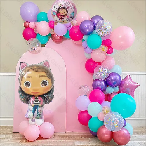 Gabby Puppenhaus Katzen Luftballons Cartoon Set Mädchen begünstigt Geburtstag rosa Nummer Ballon