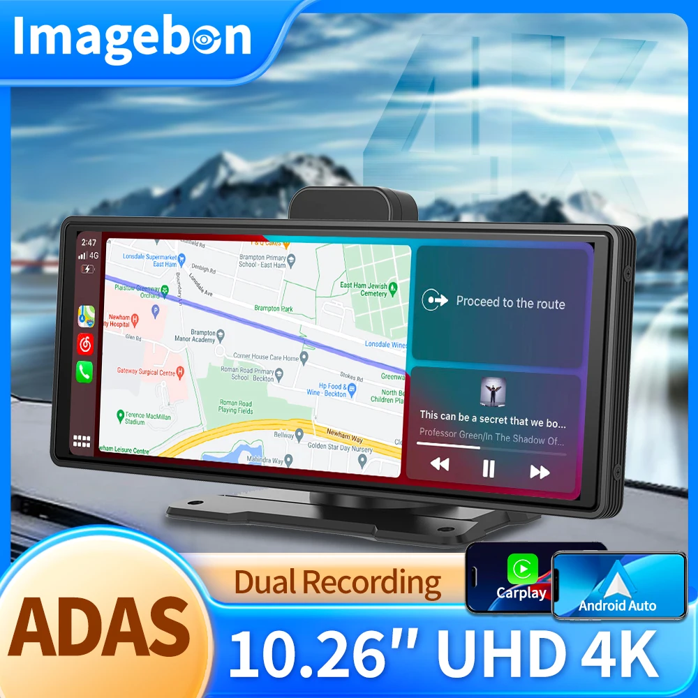 10,26" 4K Dash Cam ADAS Wireless Carplay & Android Auto Auto DVR 5G WiFi GPS Navigation Rückfahrkamera Armaturenbrett Videorecorder Image