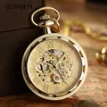 Luxus Antike Skeleton Mechanische Taschenuhr Männer Steampunk Mechanische Fob Uhren Uhr Anhänger