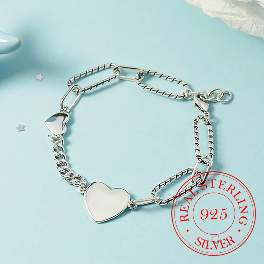 Punk 925 Sterling Silber Big Herz Charme Armband Für Frauen Armband & Armreif Hochzeit Schmuck Geburtstag Party Geschenk