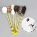 Gelegentliche Farbe Tease Katze Stick Faux Kaninchen Fell Pompon Plüsch Pet Interaktive Stick Katze