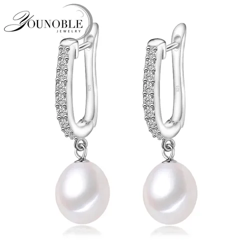 YouNoble Echtem 925 Silber Ohrringe Perle Hochzeit Für Frauen Tropfen Süßwasser Perle Ohrringe