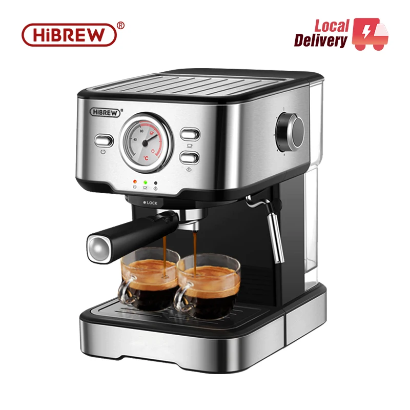 HiBREW Kaffeemaschine Cafetera 20-Bar Espresso Edelstahl Halbautomatischer Espresso Cappuccino Heißwasser Dampftemperaturanzeige H5 Image