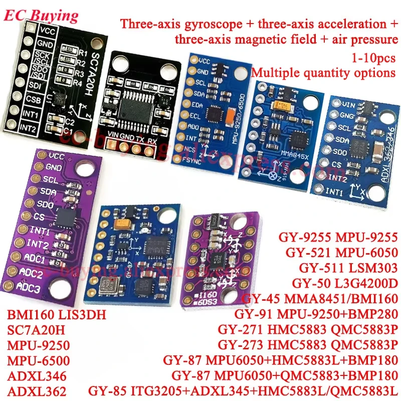 GY-9250 BMP280 GY-91 MPU6500 MPU9250 HMC5883L LIS3DH BMI160 6 9-Achsen 10DOF Haltung Gyro + Beschleuniger + Magnetometer Sensor Modul Image