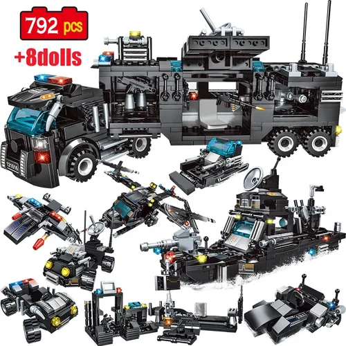 792 Pcs City Polizei Station Auto Bausteine Für Stadt SWAT Team Lkw Haus Blöcke Diy Spielzeug Für