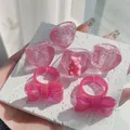 Rosa Harz Geometrische Ring für Frauen Mädchen Bunte Acryl Bär Bowknot Herz Finger Ring Trendy