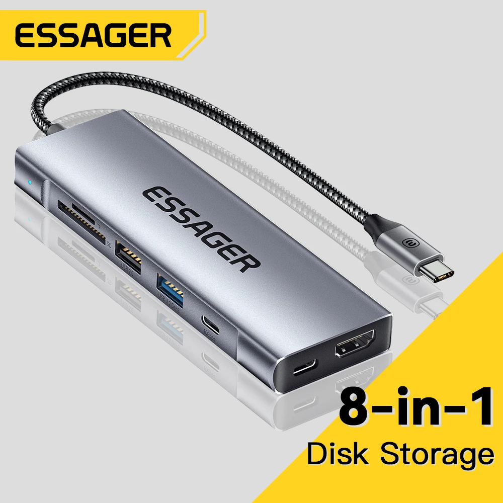 Essager 8-Port-USB-C-Hub mit Disk-Speicherfunktion, USB-Typ-C auf HDMI-kompatible Laptop-Dockstation für MacBook Pro Air M1 M2 Image