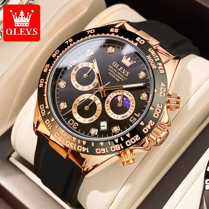 OLEVS Neue Luxus männer Uhren Quarz Uhr Silikon Sport Datum Chronograph Wasserdicht Leucht Multifunktions herren Quarz Uhr Image