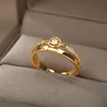 Fashion Star Ringe Für Frauen Edelstahl Gold Farbe Zirkon Runde Unregelmäßige Einstellbare Ring