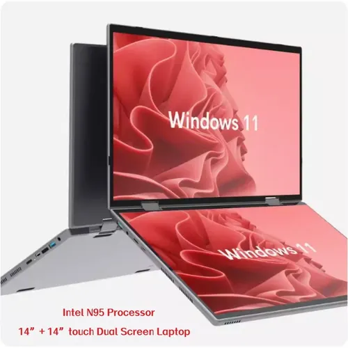 Dual-Screen-Laptop 14 14 Zoll 2k Touchscreen-Notebook 16GB Intel N95 CPU 360-Grad-Flip-Metallgehäuse