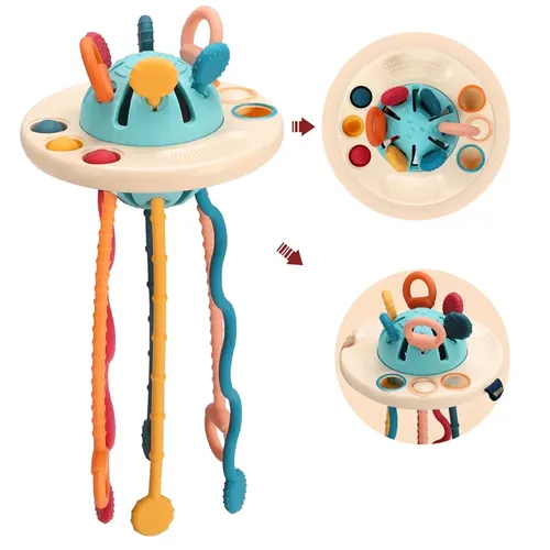 Montessori Spielzeug UFO Food Grade Silikon Pull String Aktivität Spielzeug Sensorischen Spielzeug