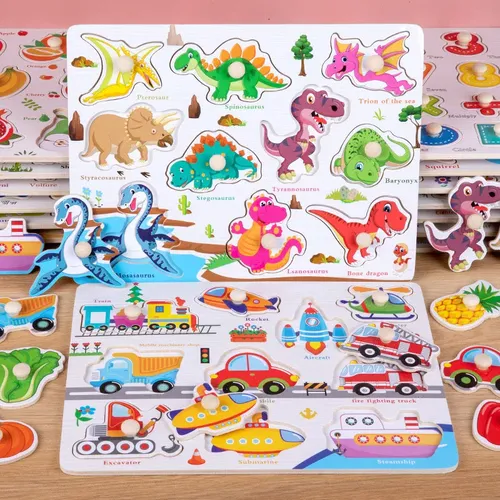 Montessori Holz Spielzeug 3D Puzzle Puzzle Spielzeug Für Kinder Cartoon Tier Fahrzeug Holz Puzzles