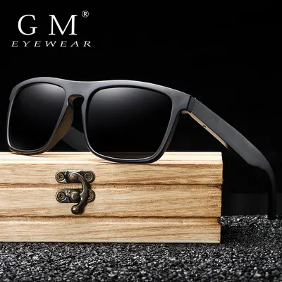 GM Neuheiten Schwarz Holz Polarisierte Sonnenbrille für Männer Bambus Sonnenbrille Rot UV400 Linsen