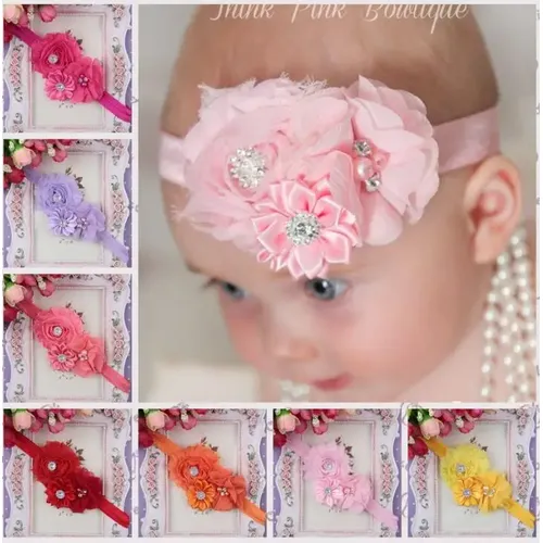 Yundfly 1pcs Vintage Neugeborenen Shabby Blume Stirnband elastischen Chiffon Blumen Haarband Kinder