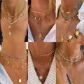Multi-schicht Trend Elegante Schmuck Blatt Perlen Kette Herz Anhänger Halskette Unquie Frauen Mode