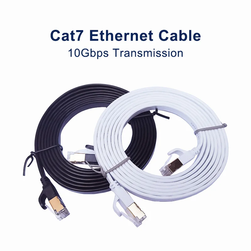 Weiß Schwarz Cat7 Flachkabel Ethernet Cat 7 6 20 m 15 m 10 m 8 m 5 m RJ45 Netzwerkkabel Cat7 Patchkabel für Router Modem RJ 45 Lan Cab Image