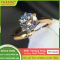 YHAMNI Haben 18KRGP Stempel Gold Farbe Ringe Solitaire 2 Karat Zirkonia Diamant Ringe Hochzeit Band