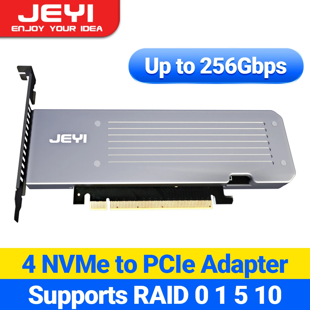 Jeyi 4 ssd m.2 x16 pcie 4,0x4 Erweiterungs karte mit Kühlkörper, unterstützt 4 nvme m.2 256 bis gbps, unterstützt Bifurkation raid Image